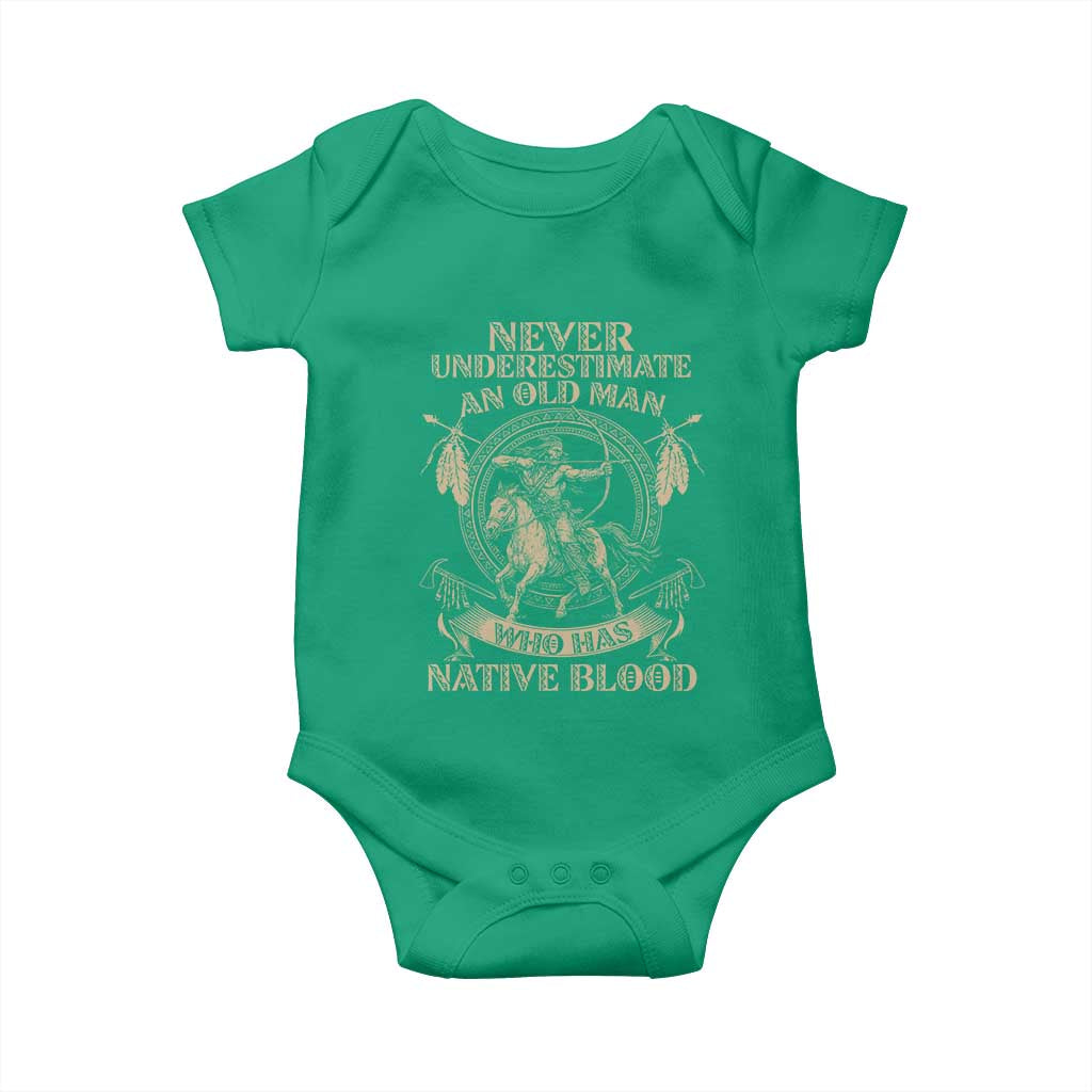 Never Underestimate An Old Man Who Has Native Blood Baby Onesie Native American Warrior - Wonder Print Shop