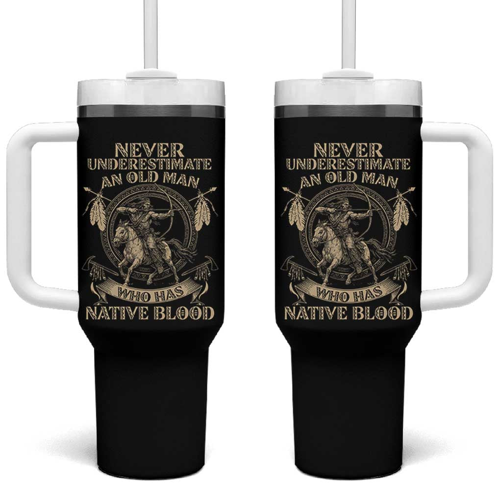Never Underestimate An Old Man Who Has Native Blood Tumbler With Handle Native American Warrior - Wonder Print Shop