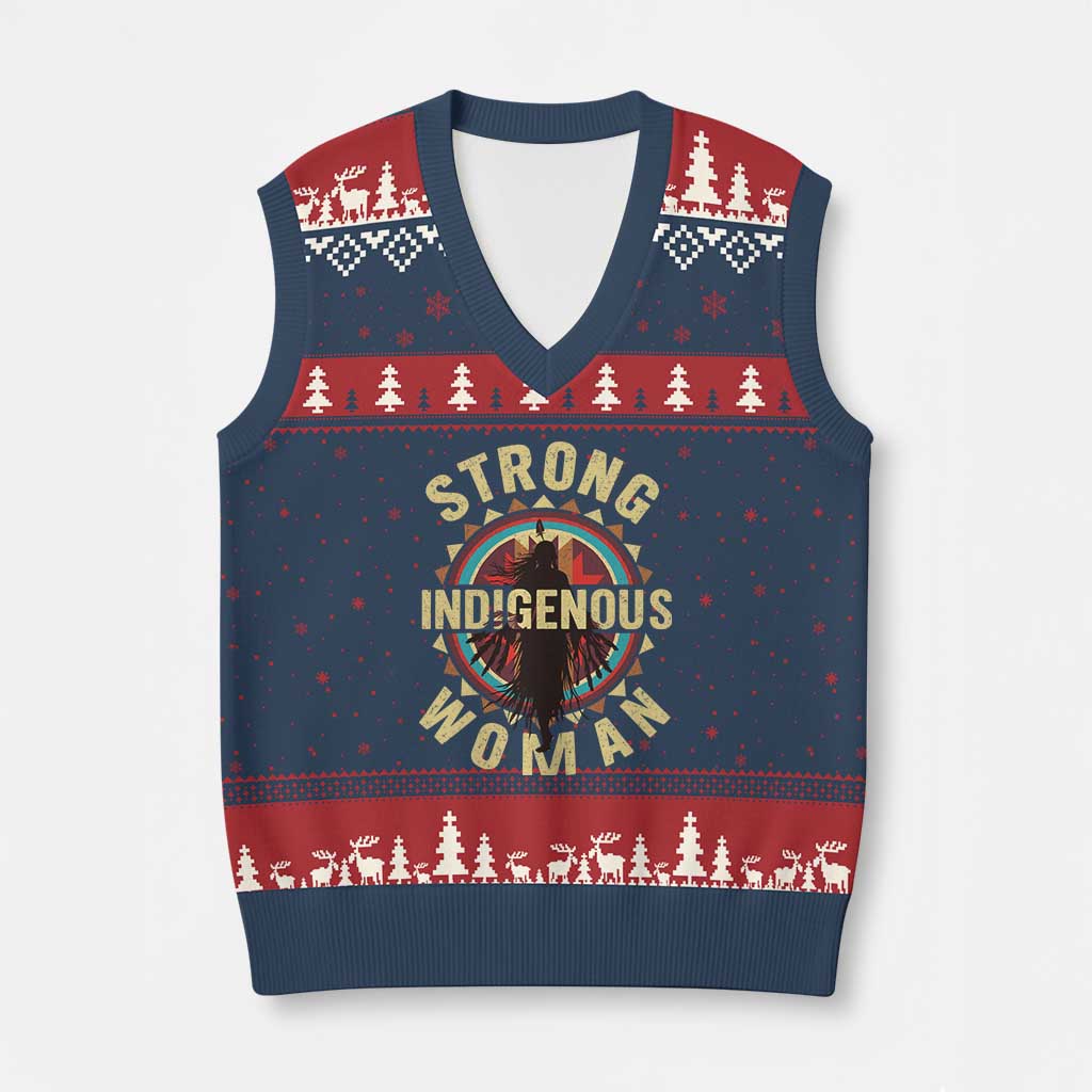 Strong Indigenous Woman Empowerment V-Neck Knit Sweater Vest Native American - Wonder Print Shop