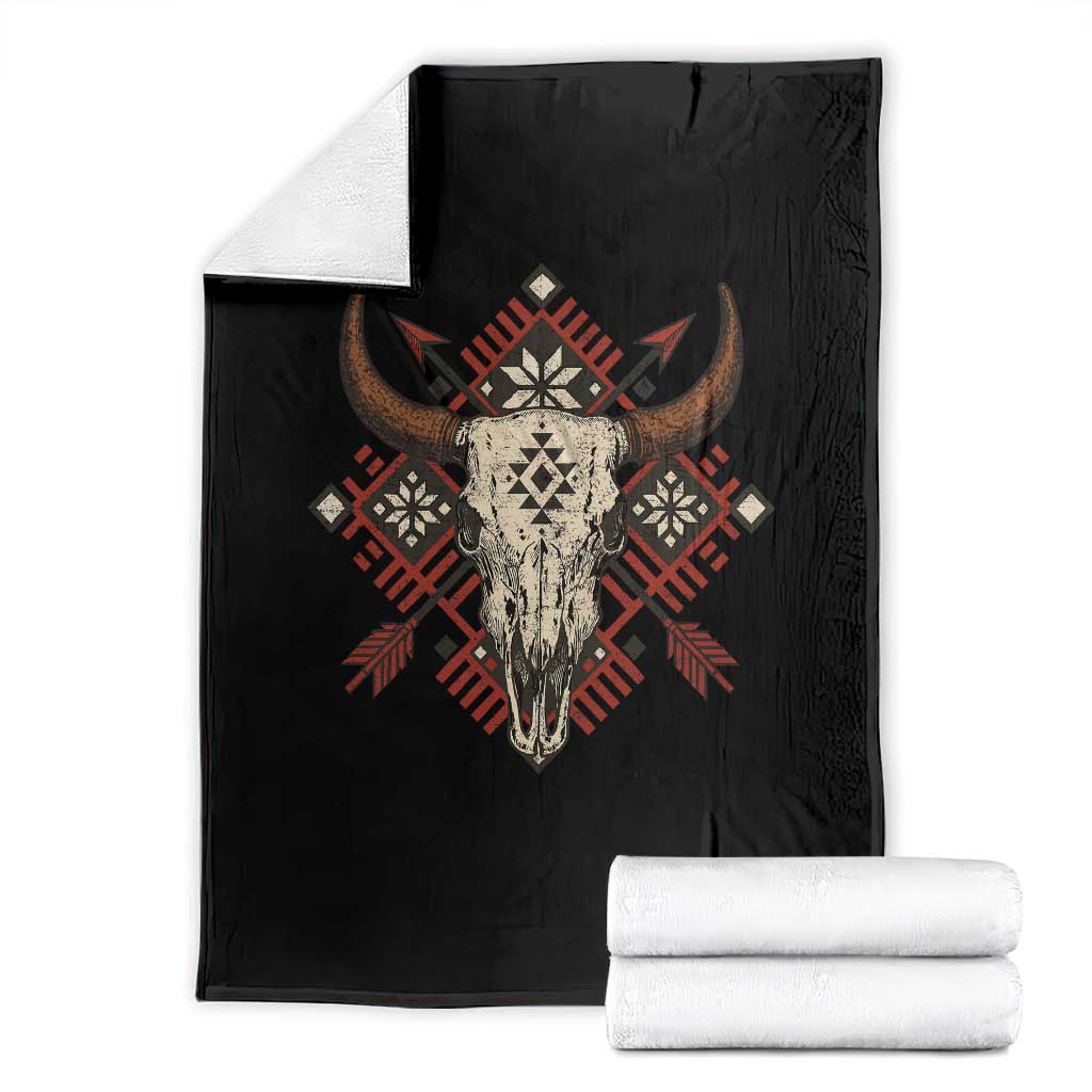 Native American Longhorn Bull Skull Tribal Arrows Throw Blanket - Wonder Print Shop