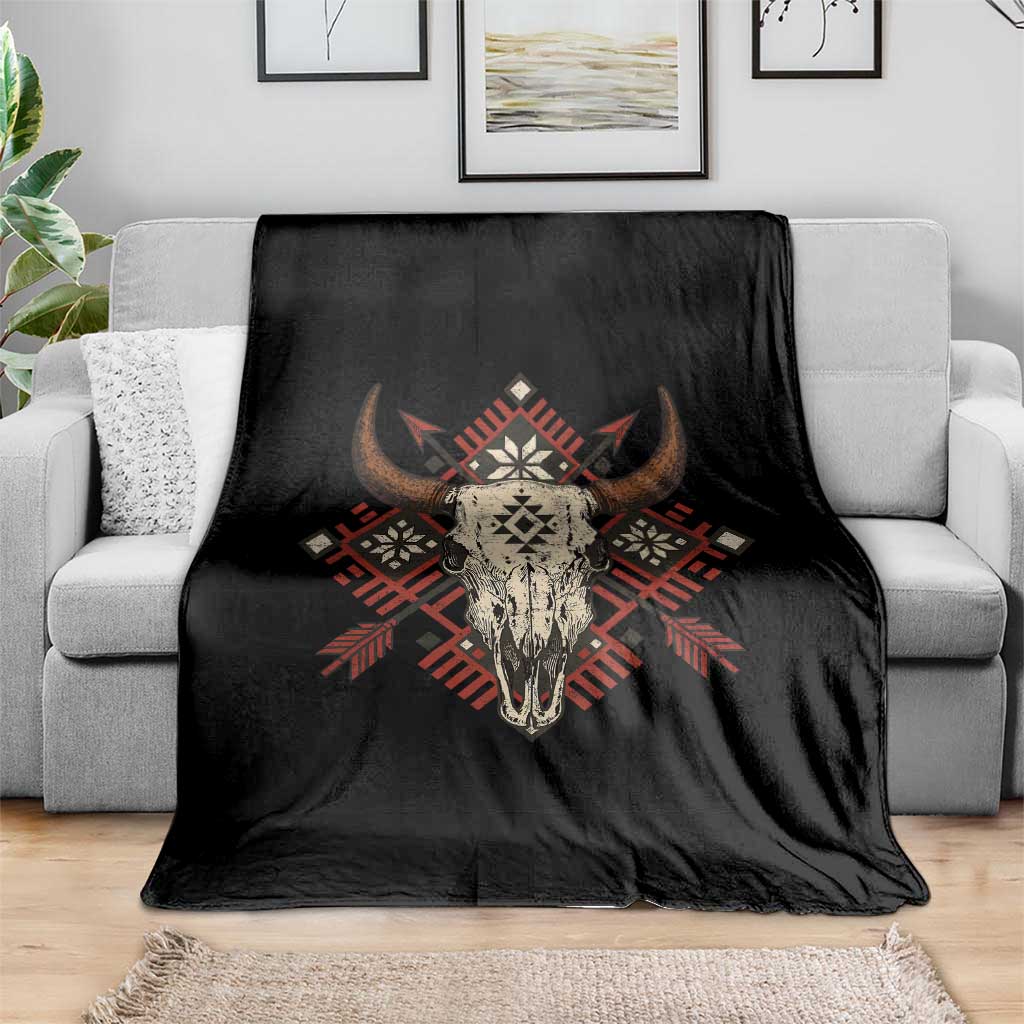 Native American Longhorn Bull Skull Tribal Arrows Throw Blanket - Wonder Print Shop