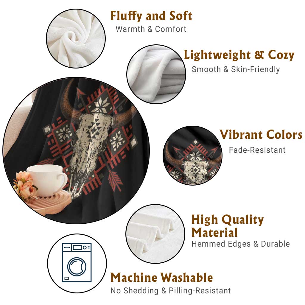 Native American Longhorn Bull Skull Tribal Arrows Throw Blanket - Wonder Print Shop