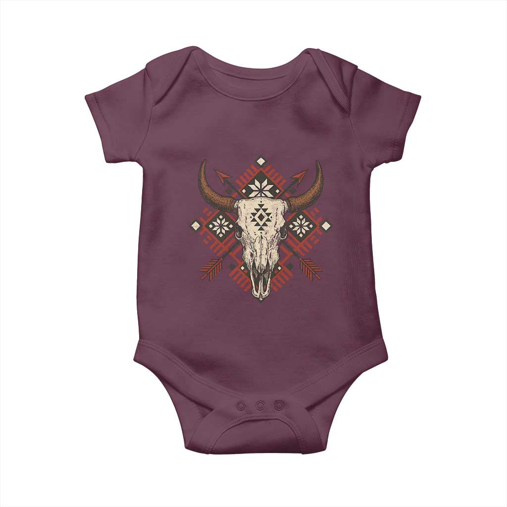 Native American Longhorn Bull Skull Tribal Arrows Baby Onesie - Wonder Print Shop
