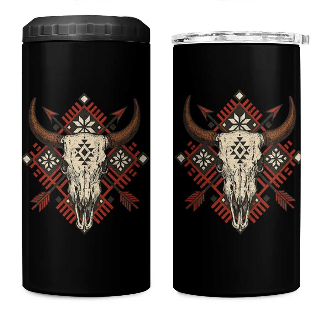 Native American Longhorn Bull Skull Tribal Arrows 4 in 1 Can Cooler Tumbler - Wonder Print Shop