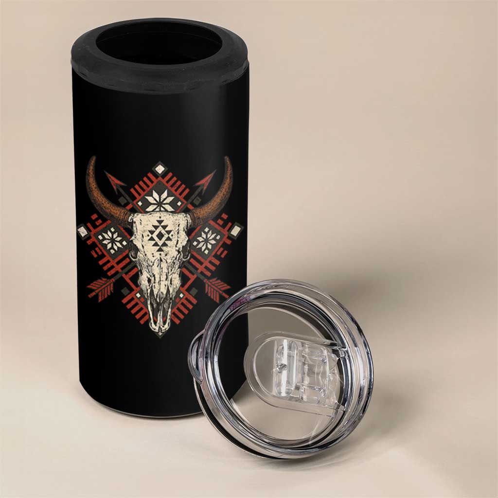 Native American Longhorn Bull Skull Tribal Arrows 4 in 1 Can Cooler Tumbler - Wonder Print Shop