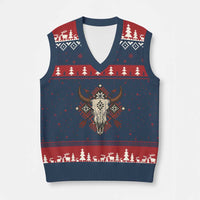 Native American Longhorn Bull Skull Tribal Arrows V-Neck Knit Sweater Vest - Wonder Print Shop