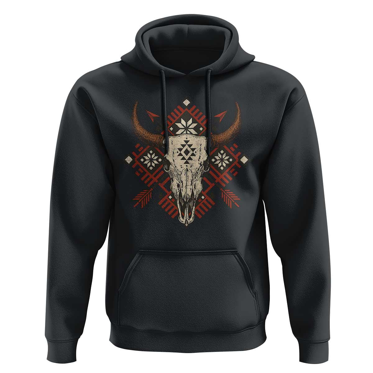 Native American Longhorn Bull Skull Tribal Arrows Hoodie - Wonder Print Shop