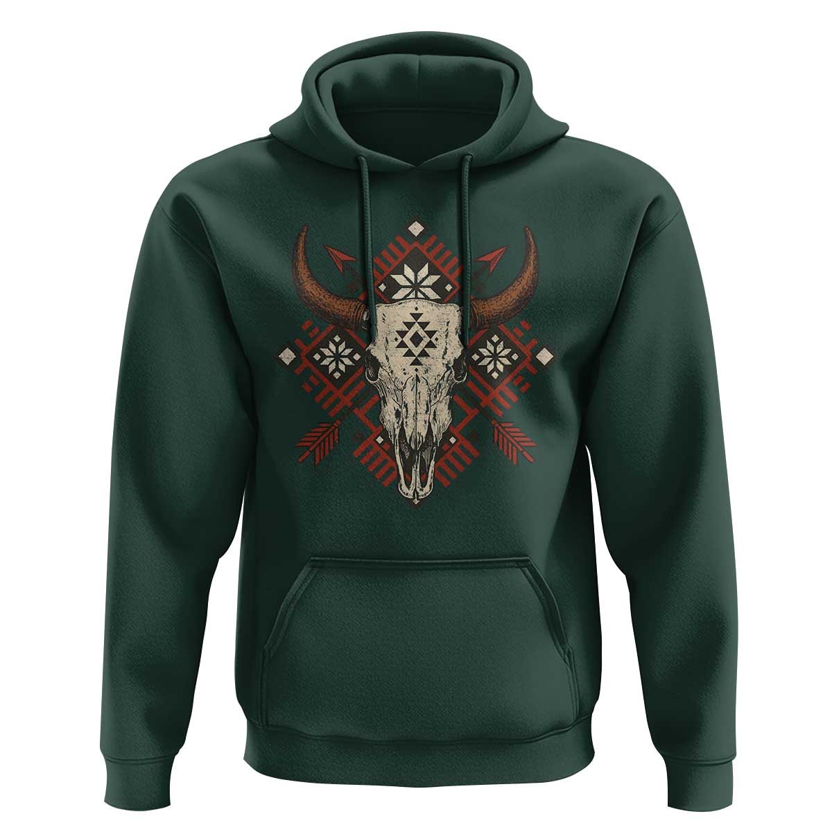 Native American Longhorn Bull Skull Tribal Arrows Hoodie - Wonder Print Shop