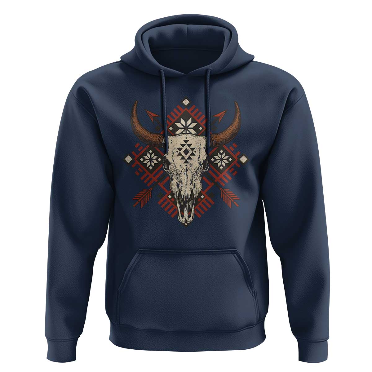 Native American Longhorn Bull Skull Tribal Arrows Hoodie - Wonder Print Shop
