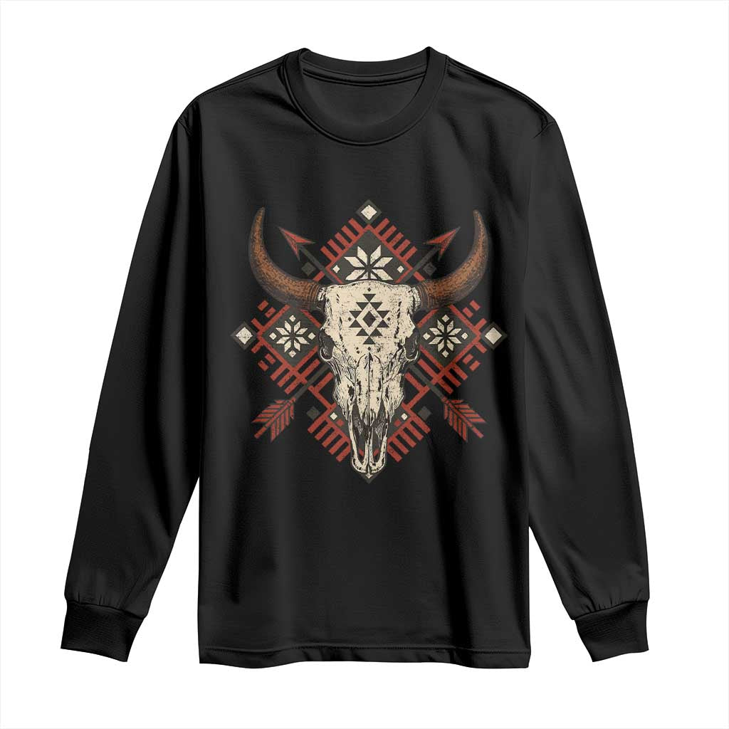 Native American Longhorn Bull Skull Tribal Arrows Long Sleeve Shirt - Wonder Print Shop