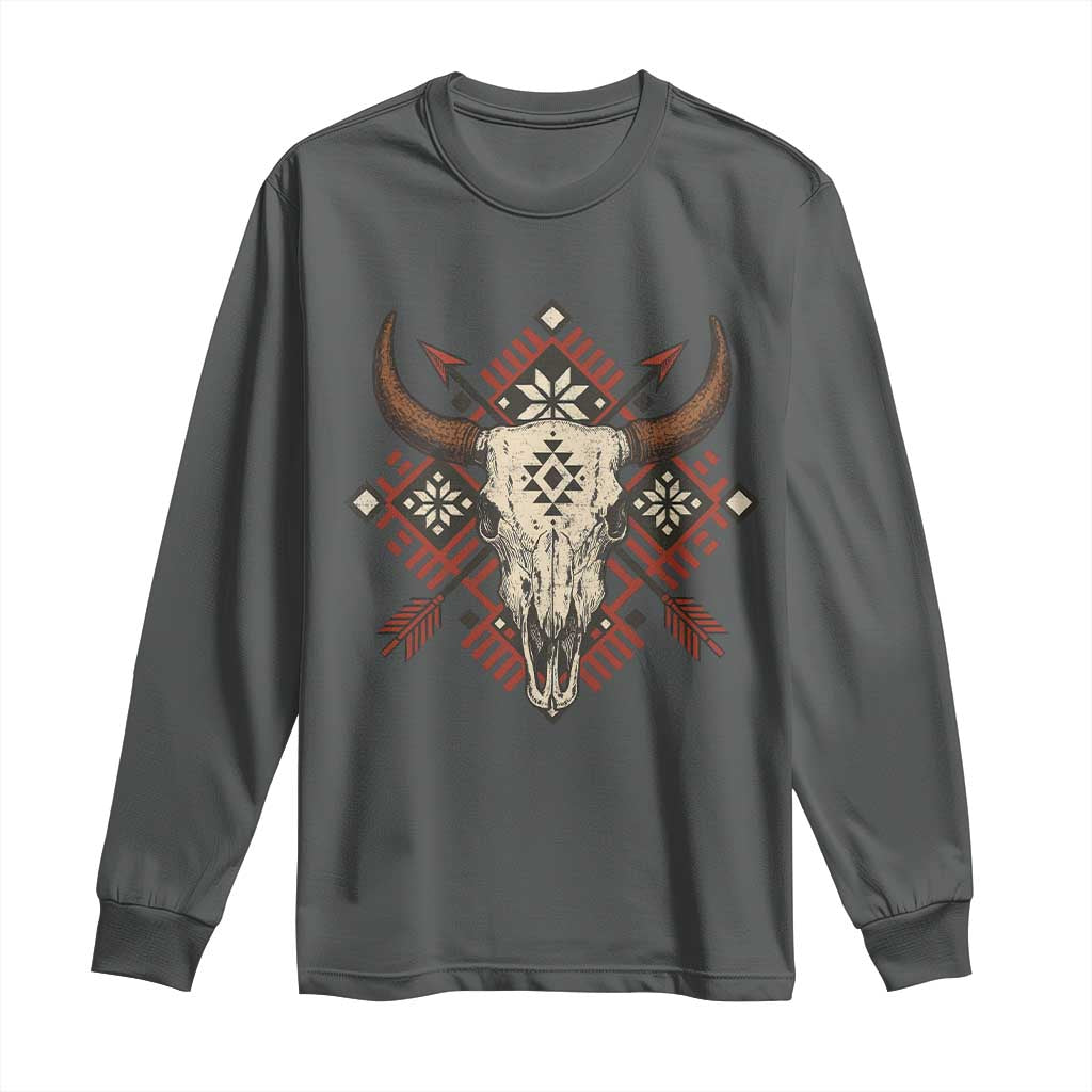 Native American Longhorn Bull Skull Tribal Arrows Long Sleeve Shirt - Wonder Print Shop