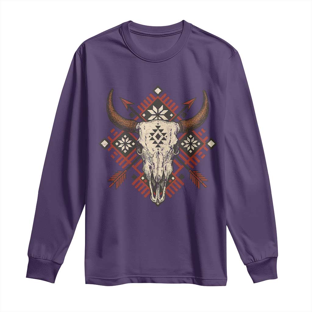Native American Longhorn Bull Skull Tribal Arrows Long Sleeve Shirt - Wonder Print Shop