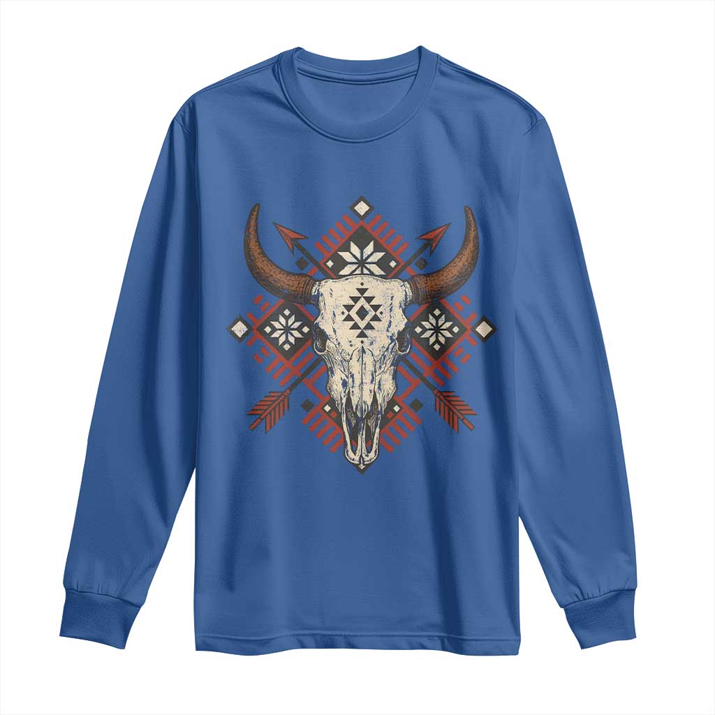 Native American Longhorn Bull Skull Tribal Arrows Long Sleeve Shirt - Wonder Print Shop