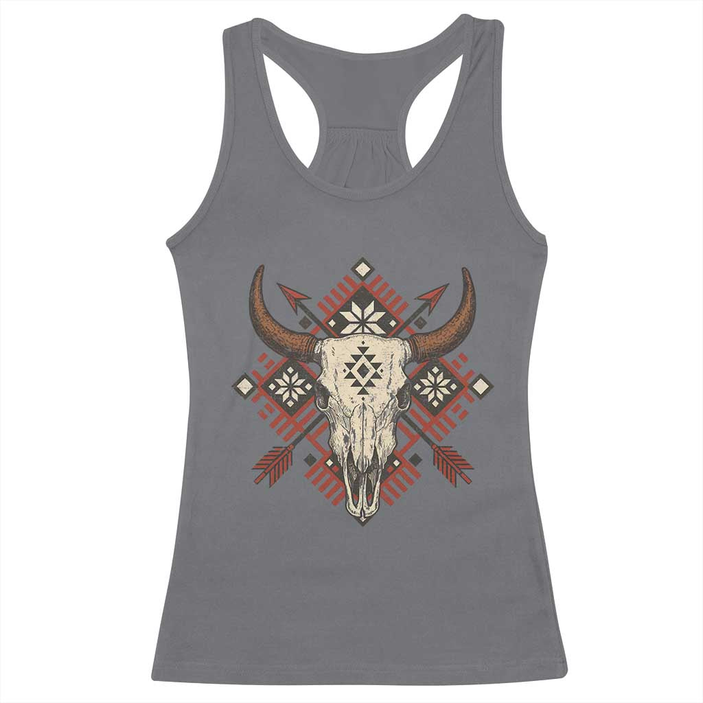 Native American Longhorn Bull Skull Tribal Arrows Racerback Tank Top - Wonder Print Shop