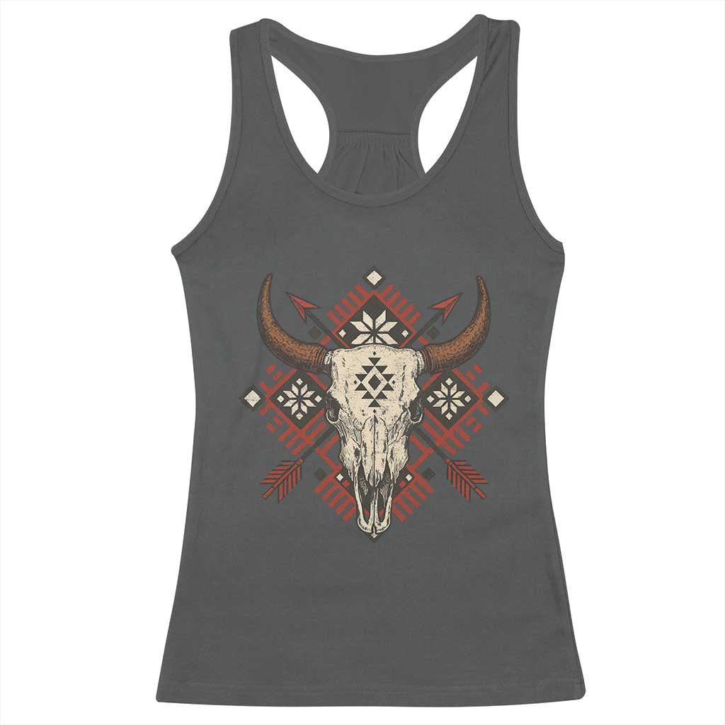 Native American Longhorn Bull Skull Tribal Arrows Racerback Tank Top - Wonder Print Shop