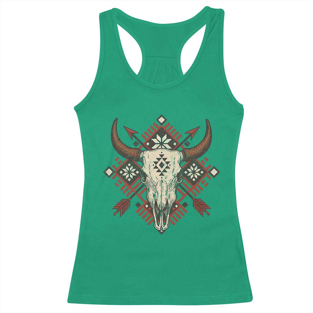 Native American Longhorn Bull Skull Tribal Arrows Racerback Tank Top - Wonder Print Shop