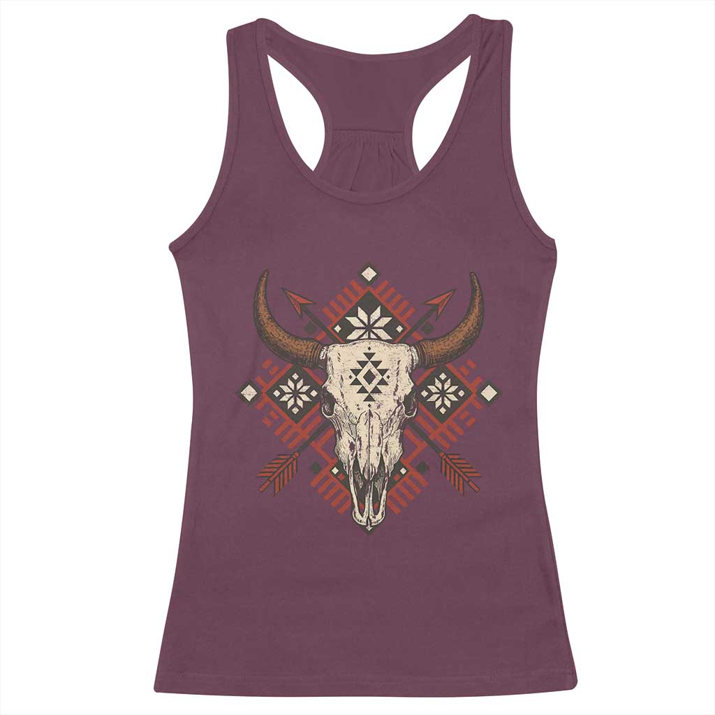 Native American Longhorn Bull Skull Tribal Arrows Racerback Tank Top - Wonder Print Shop