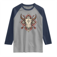 Native American Longhorn Bull Skull Tribal Arrows Raglan Shirt - Wonder Print Shop