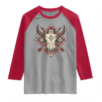 Native American Longhorn Bull Skull Tribal Arrows Raglan Shirt - Wonder Print Shop
