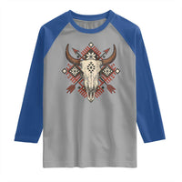 Native American Longhorn Bull Skull Tribal Arrows Raglan Shirt - Wonder Print Shop