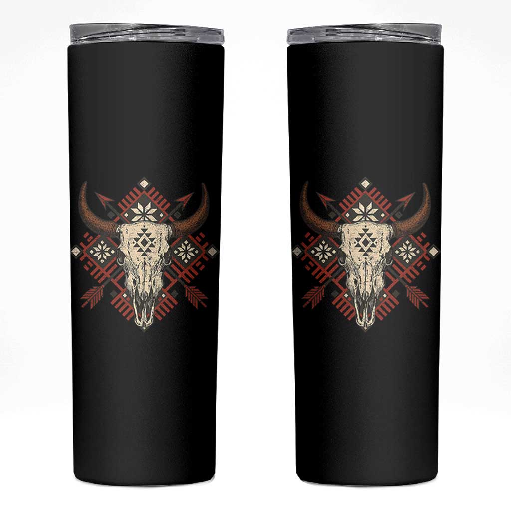 Native American Longhorn Bull Skull Tribal Arrows Skinny Tumbler - Wonder Print Shop