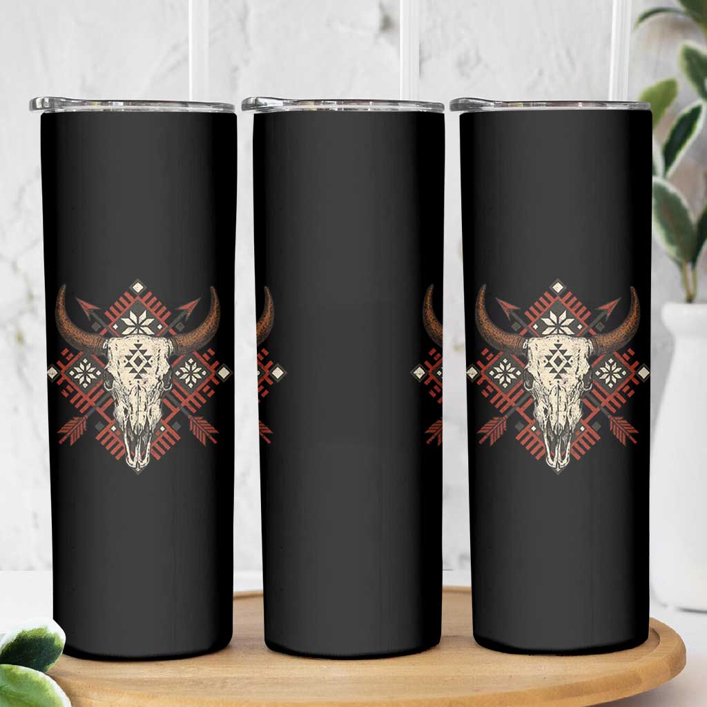 Native American Longhorn Bull Skull Tribal Arrows Skinny Tumbler - Wonder Print Shop