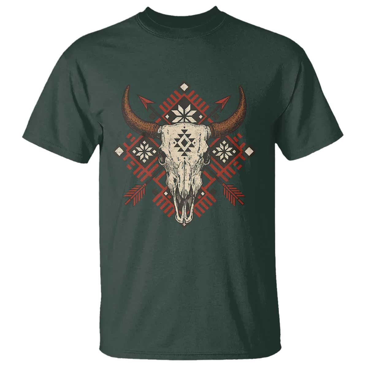 Native American Longhorn Bull Skull Tribal Arrows T Shirt - Wonder Print Shop
