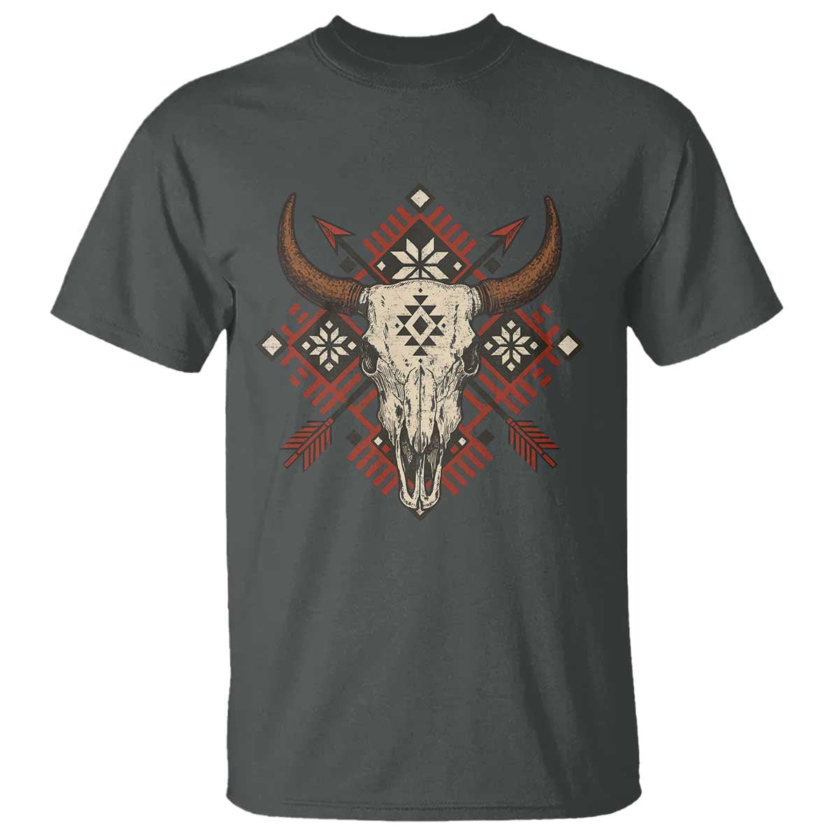 Native American Longhorn Bull Skull Tribal Arrows T Shirt - Wonder Print Shop