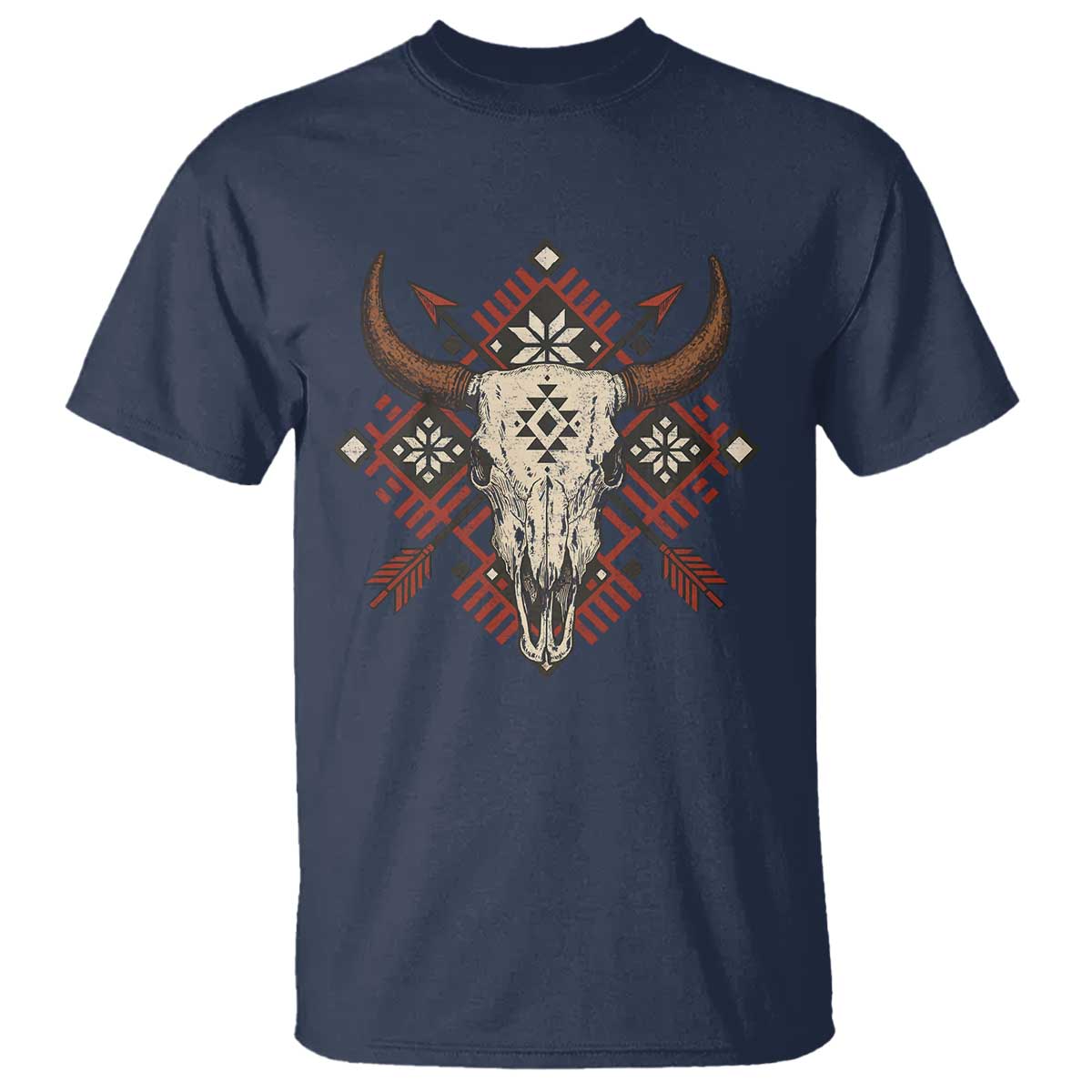 Native American Longhorn Bull Skull Tribal Arrows T Shirt - Wonder Print Shop