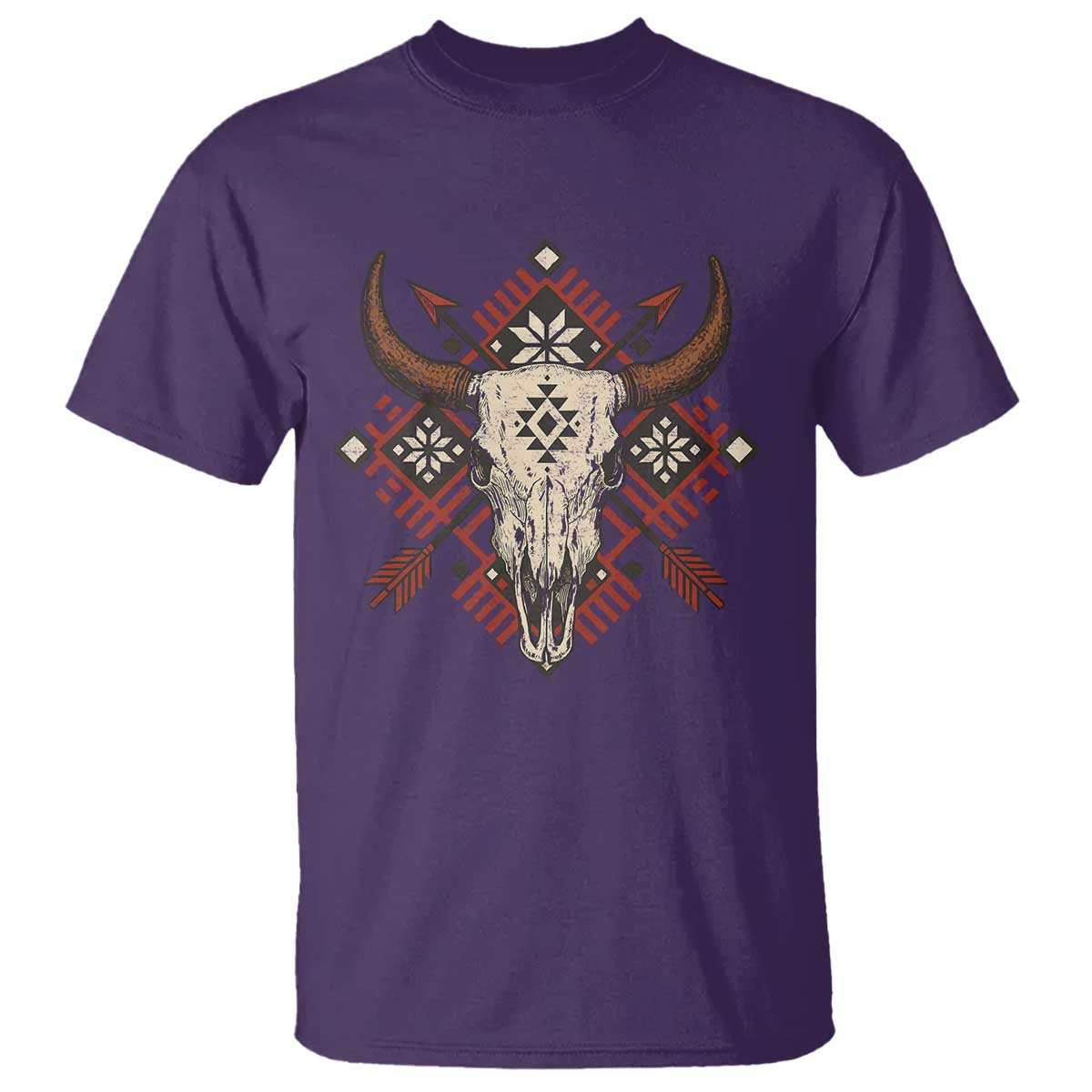 Native American Longhorn Bull Skull Tribal Arrows T Shirt - Wonder Print Shop