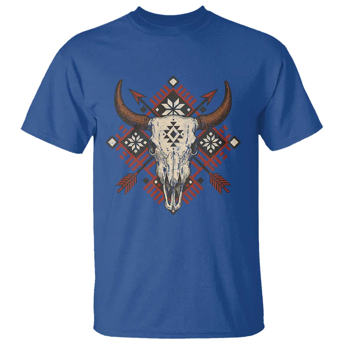 Native American Longhorn Bull Skull Tribal Arrows T Shirt - Wonder Print Shop