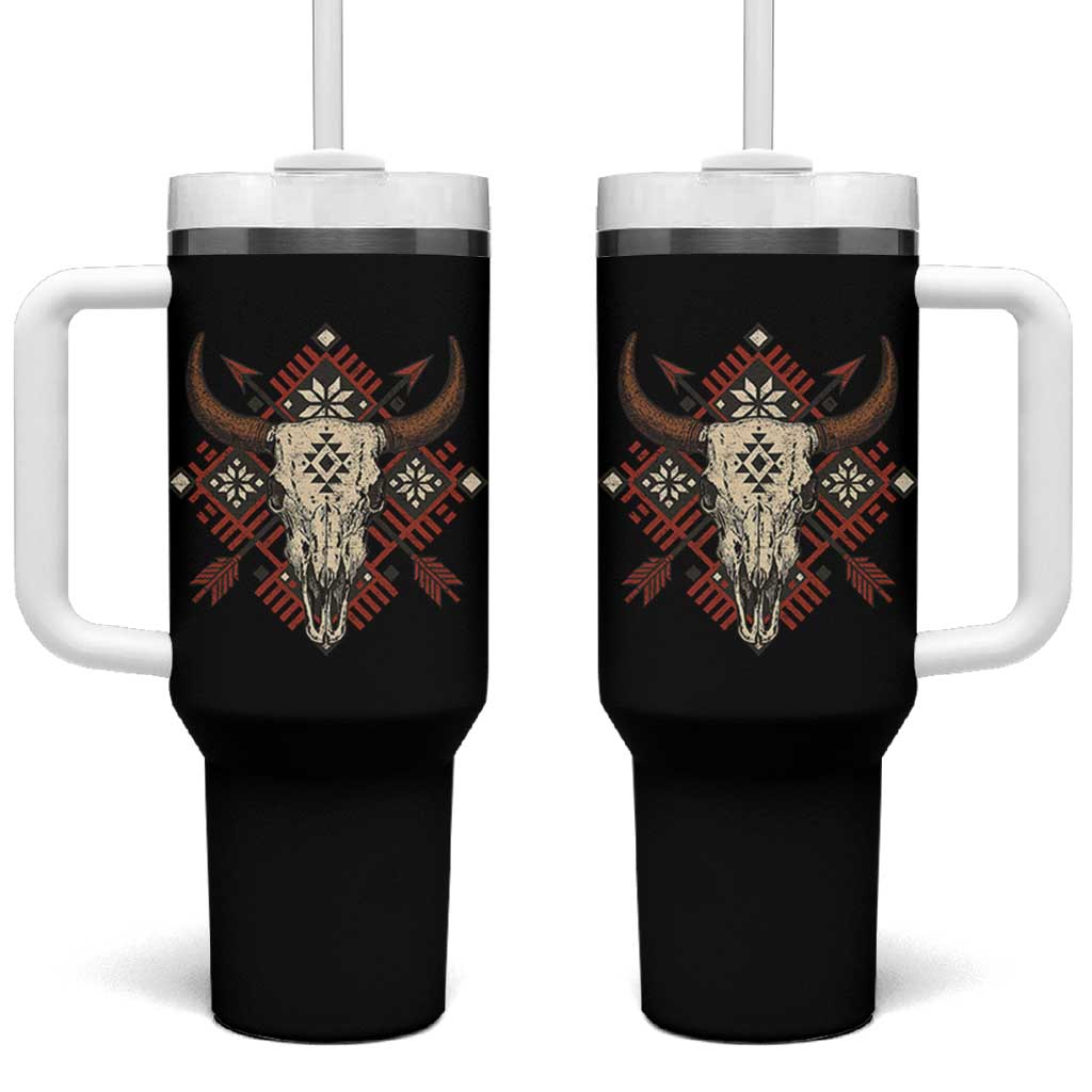Native American Longhorn Bull Skull Tribal Arrows Tumbler With Handle - Wonder Print Shop