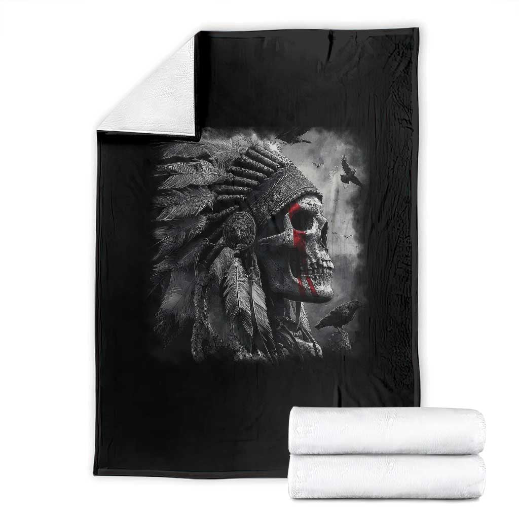 Native American Indian Chief Skull Headdress Crow Throw Blanket - Wonder Print Shop