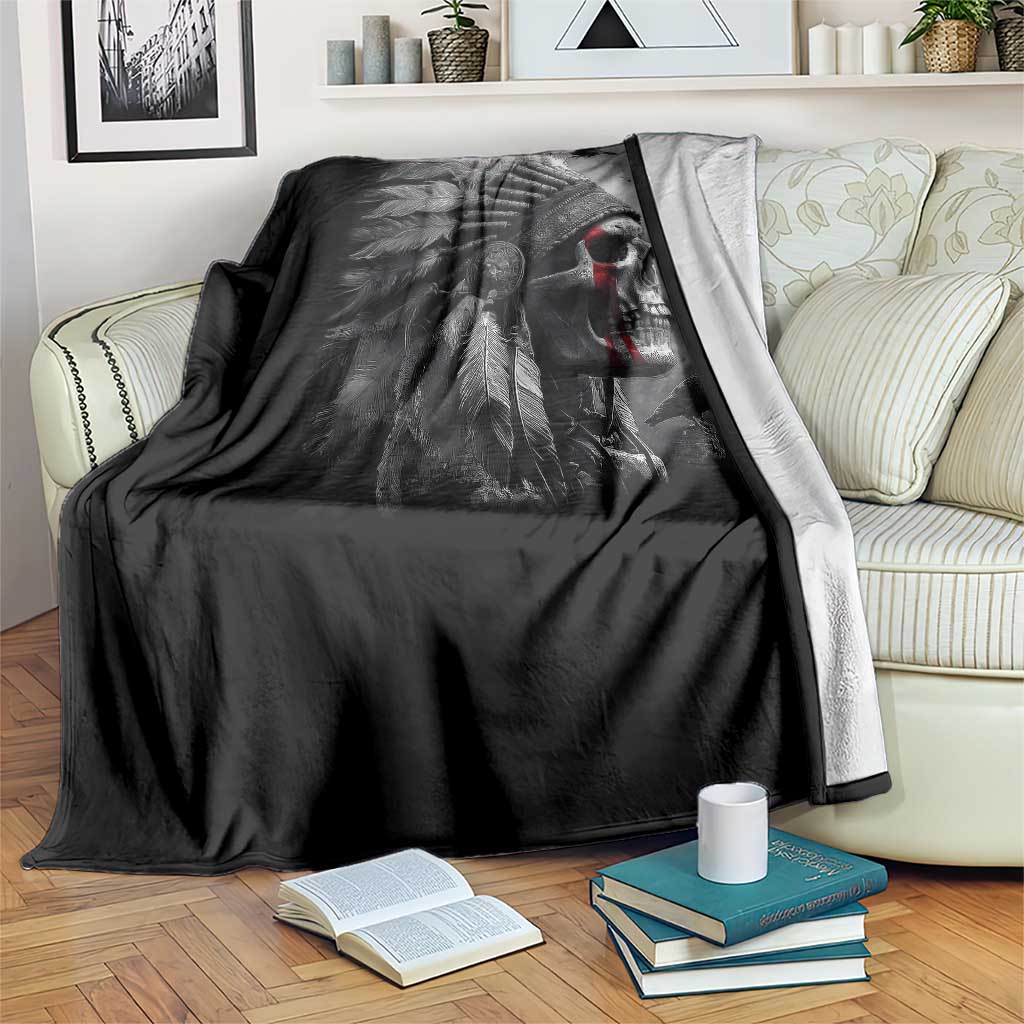 Native American Indian Chief Skull Headdress Crow Throw Blanket - Wonder Print Shop