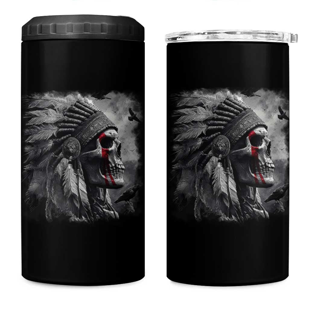 Native American Indian Chief Skull Headdress Crow 4 in 1 Can Cooler Tumbler - Wonder Print Shop