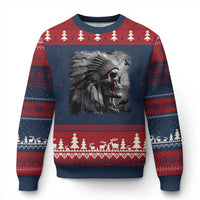 Native American Indian Chief Skull Headdress Crow Ugly Christmas Sweater - Wonder Print Shop