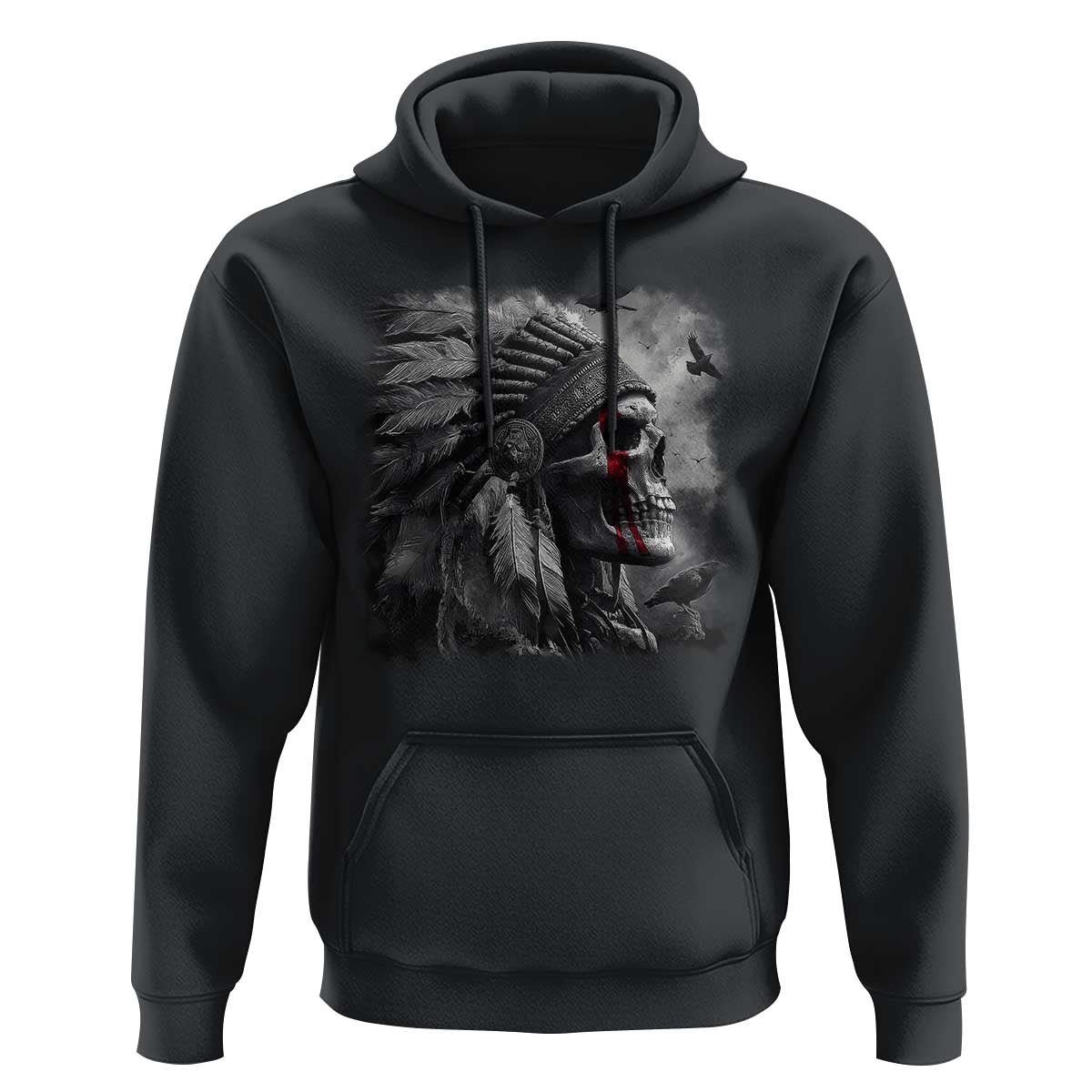 Native American Indian Chief Skull Headdress Crow Hoodie - Wonder Print Shop