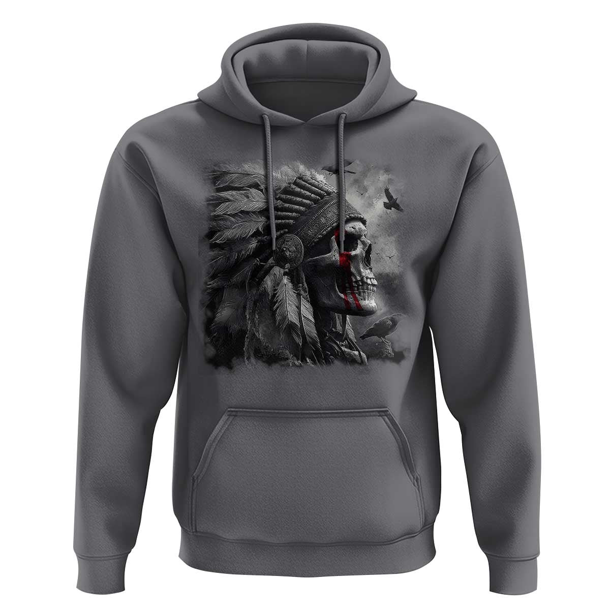Native American Indian Chief Skull Headdress Crow Hoodie - Wonder Print Shop
