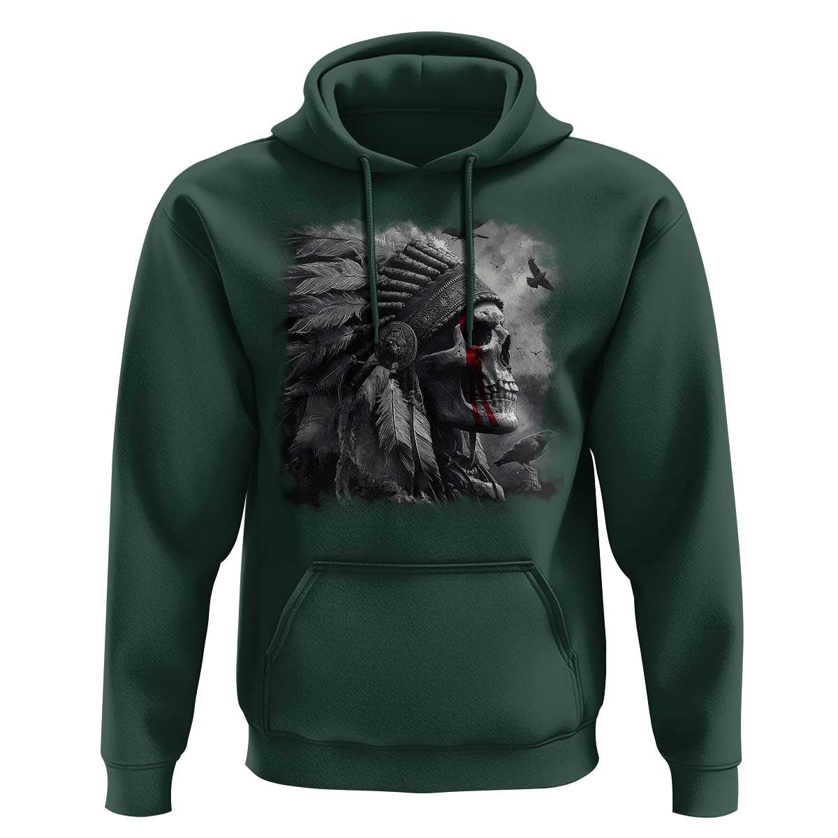 Native American Indian Chief Skull Headdress Crow Hoodie - Wonder Print Shop