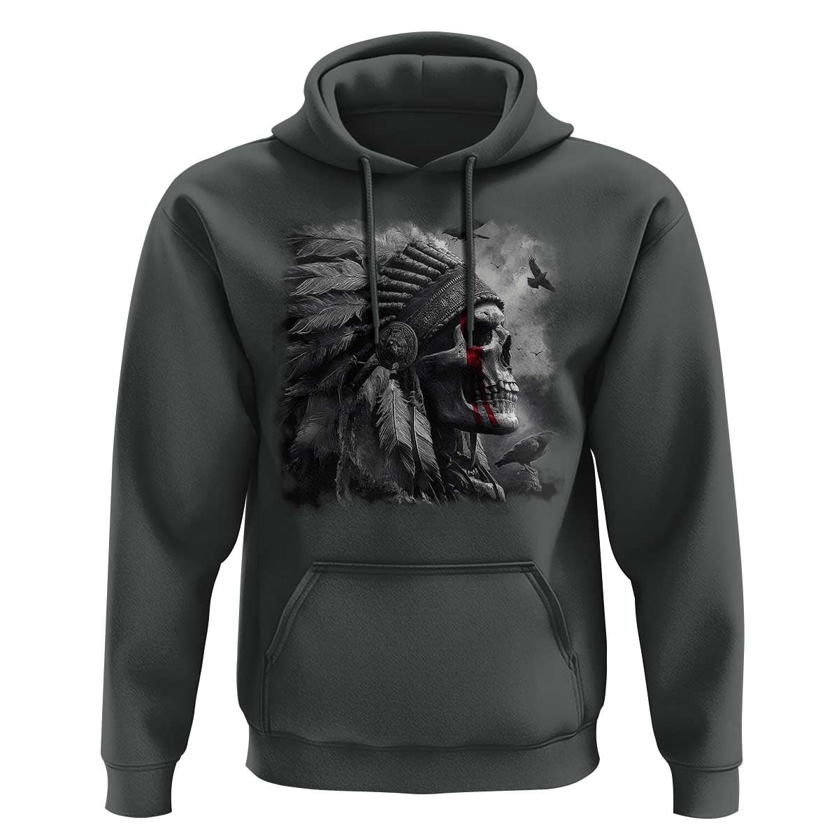 Native American Indian Chief Skull Headdress Crow Hoodie - Wonder Print Shop