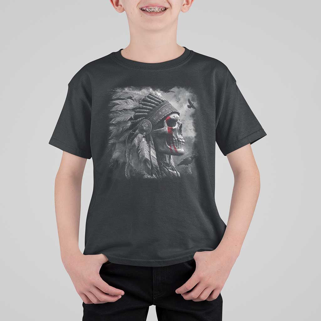 Native American Indian Chief Skull Headdress Crow T Shirt For Kid - Wonder Print Shop