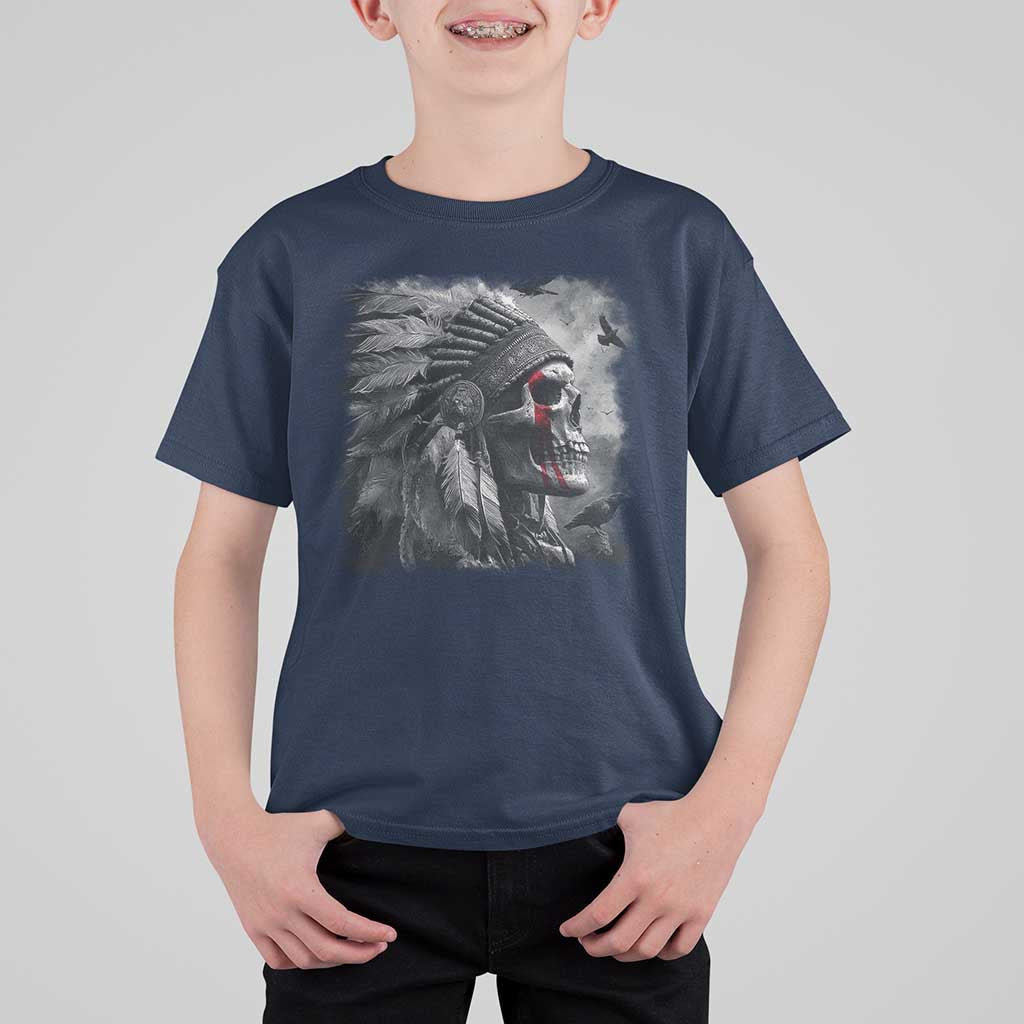 Native American Indian Chief Skull Headdress Crow T Shirt For Kid - Wonder Print Shop