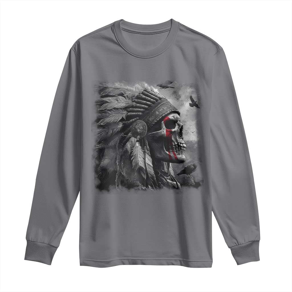 Native American Indian Chief Skull Headdress Crow Long Sleeve Shirt - Wonder Print Shop