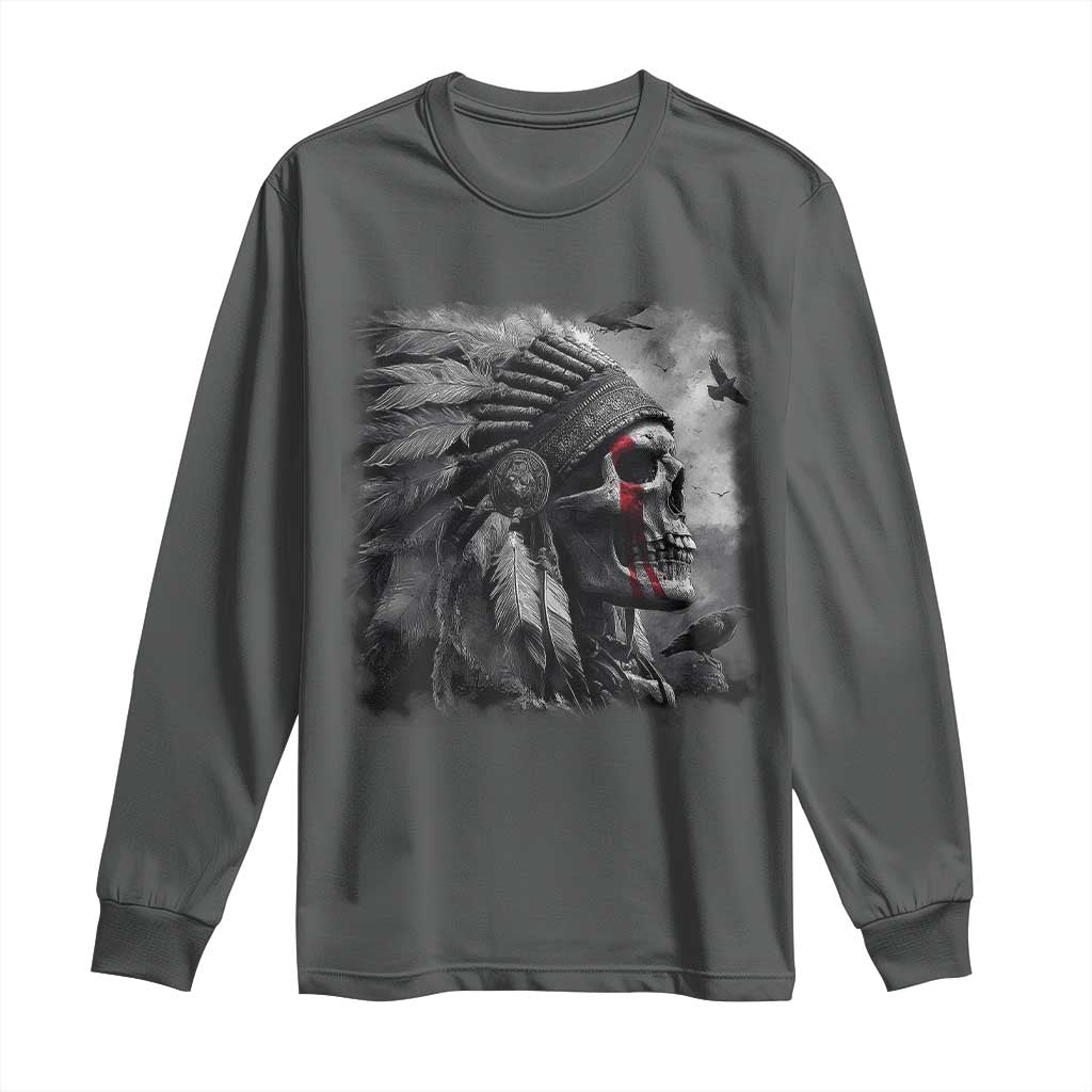 Native American Indian Chief Skull Headdress Crow Long Sleeve Shirt - Wonder Print Shop
