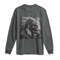 Native American Indian Chief Skull Headdress Crow Long Sleeve Shirt - Wonder Print Shop