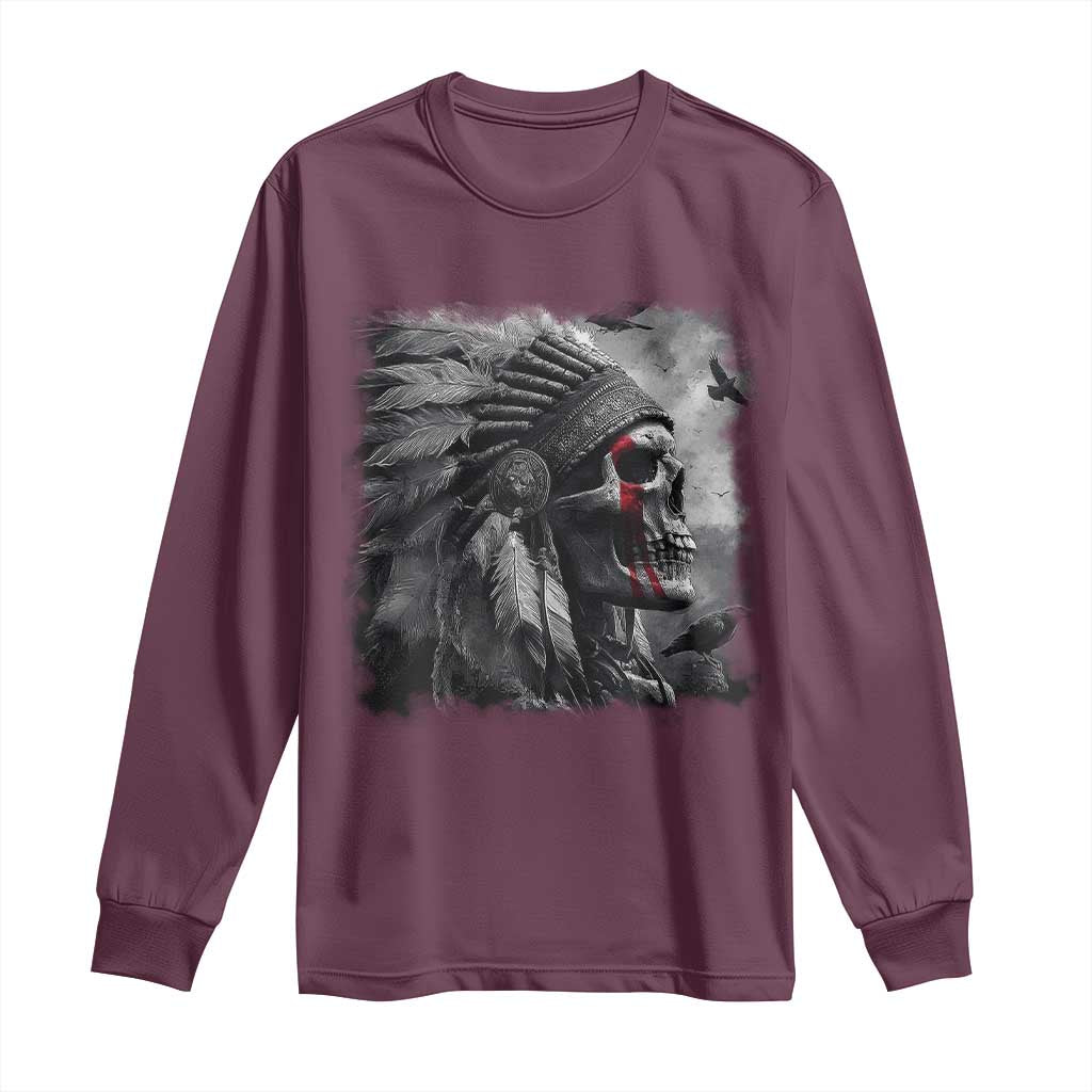 Native American Indian Chief Skull Headdress Crow Long Sleeve Shirt - Wonder Print Shop
