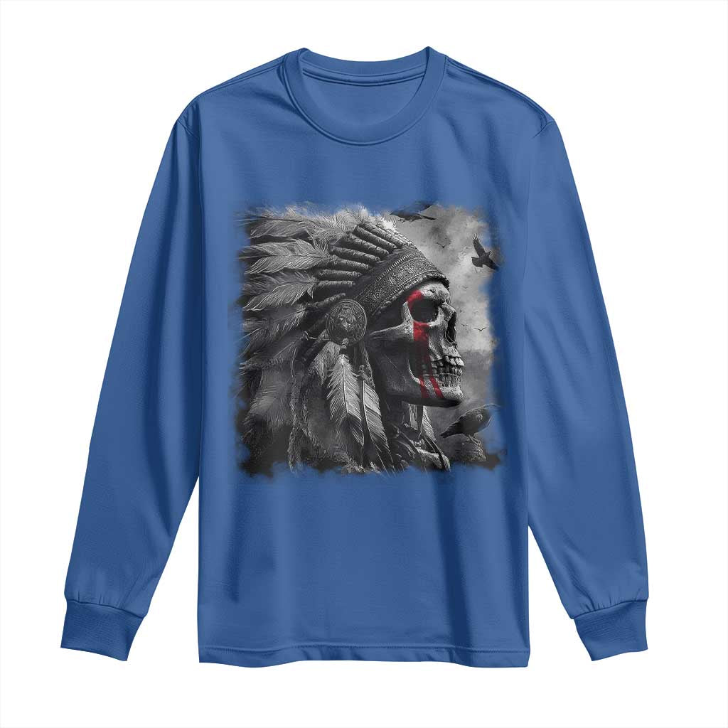 Native American Indian Chief Skull Headdress Crow Long Sleeve Shirt - Wonder Print Shop