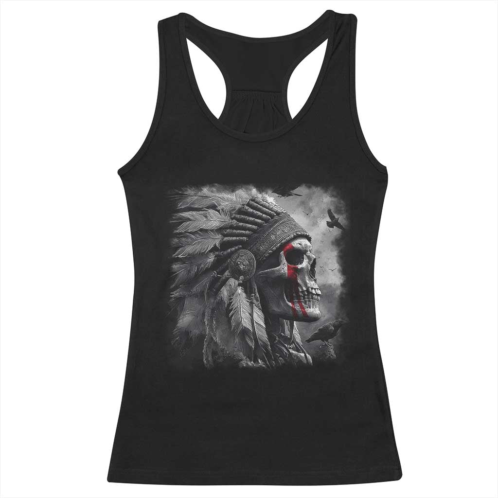 Native American Indian Chief Skull Headdress Crow Racerback Tank Top - Wonder Print Shop