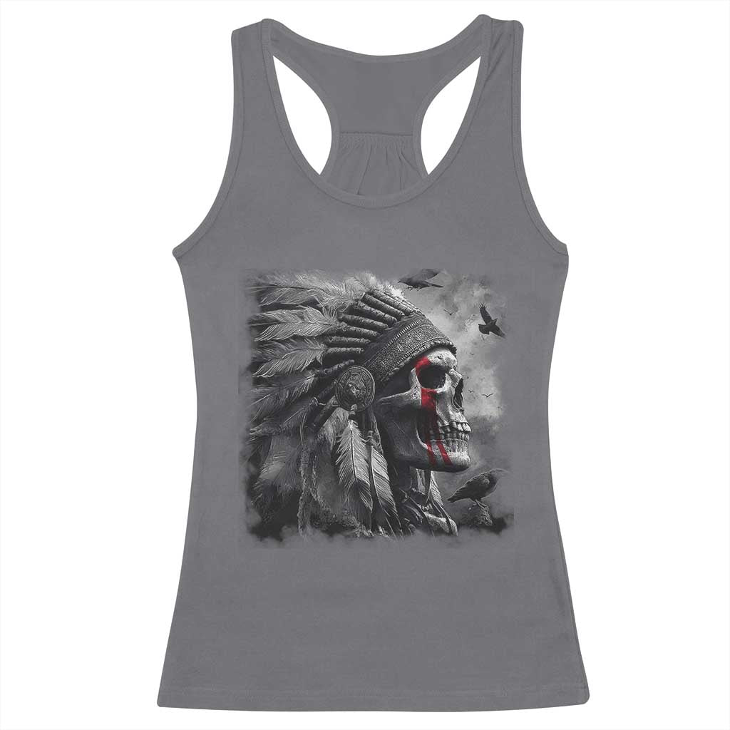 Native American Indian Chief Skull Headdress Crow Racerback Tank Top - Wonder Print Shop