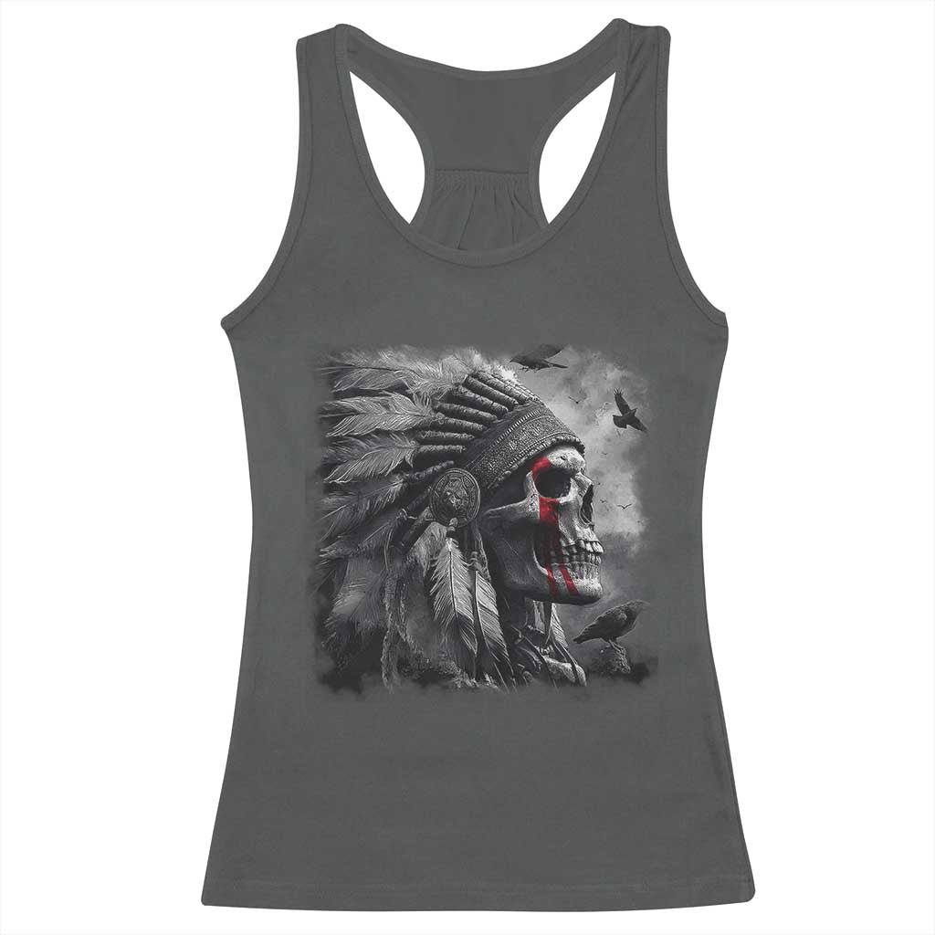 Native American Indian Chief Skull Headdress Crow Racerback Tank Top - Wonder Print Shop